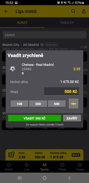 Fortuna mobilní aplikace - Rychlosázka