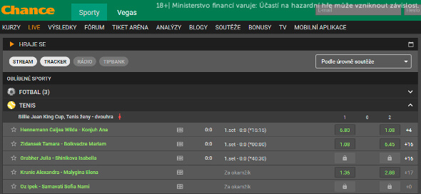 Sekce LIVE u Chance