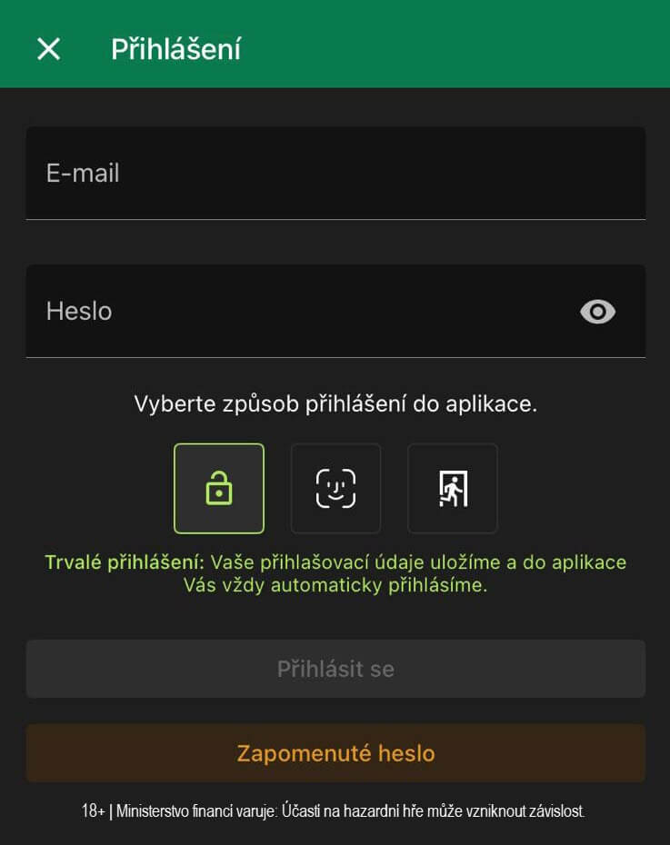 Přihlášení do Chance aplikace