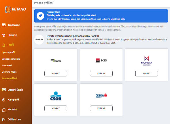 Betano a ověření totožnosti přes BankID - internetové bankovnictví online