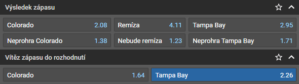 Tip na 1. finále play-off NHL 2022 (Stanley Cup 2022) Colorado Avalanche vs Tampa Bay Lightning live