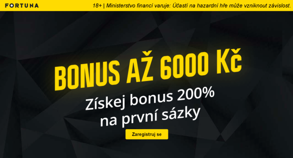 Fortuna bonus 6000 Kč - jde o 200% bonus za vklad na herní účet