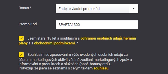 Soutěž o dresy HC Sparta pro nové klienty Fortuny: Při registraci vyplňte promo kód &quot;SPARTA1300&quot;