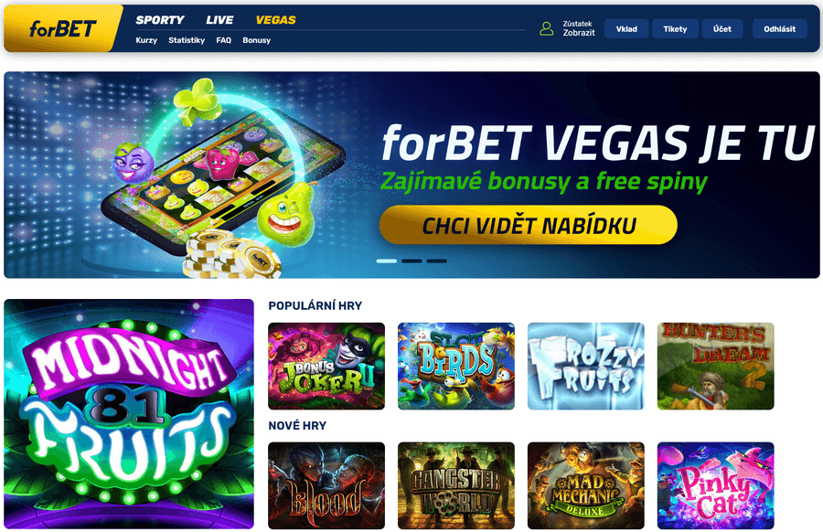 forBET Vegas – vyzkoušejte online casino hry u sázkové kanceláře forBET