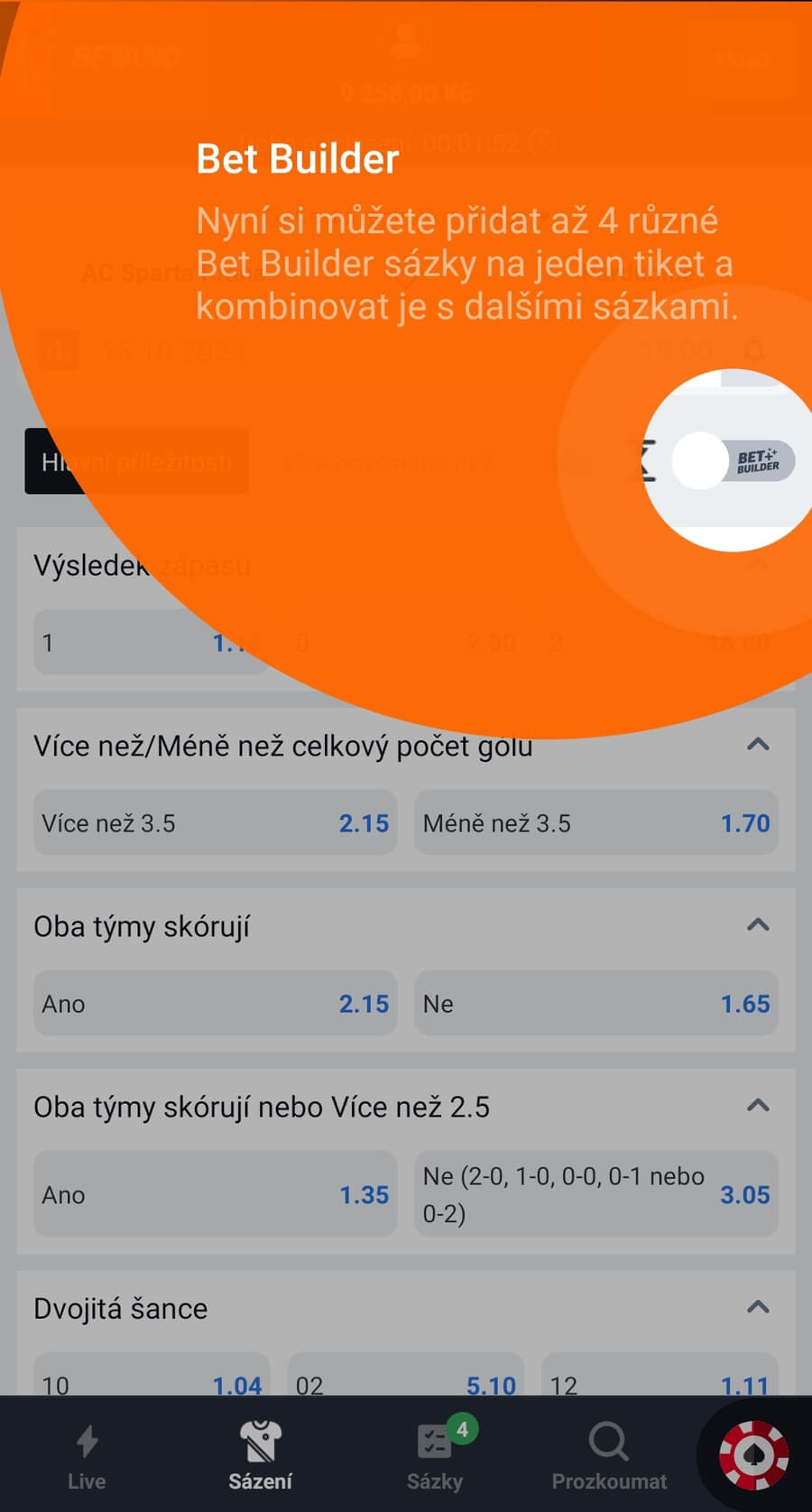 Betano Bet Builder - můžete si jej pohodlně vsadit i v mobilu