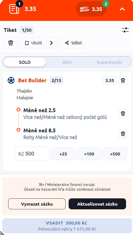 Ukázka tiketu u&nbsp;Betana