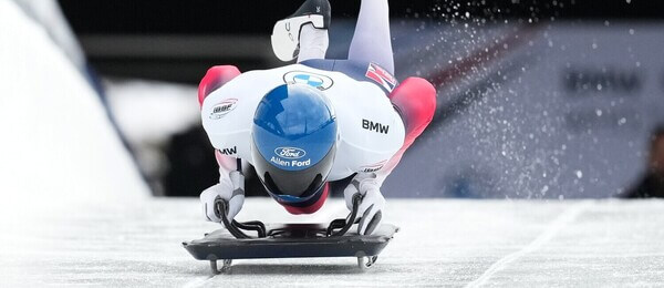 Zimní sport skeleton, britský závodník Matt Weston při IBSF Světovém poháru ve Whistleru