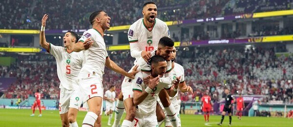 Fotbalisti Maroka oslavují gól na MS ve fotbale 2022 - Profimedia