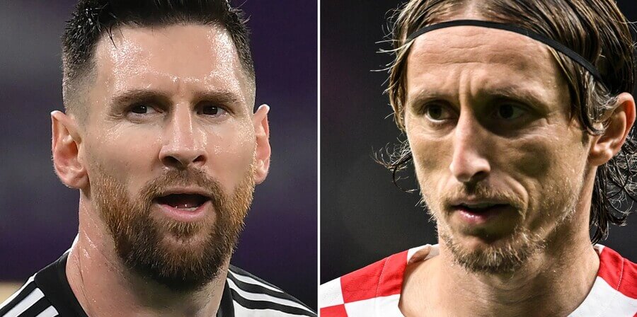 Argentina vs Chorvatsko v semifinále MS ve fotbale - Lionel Messi a Luka Modrič v akci