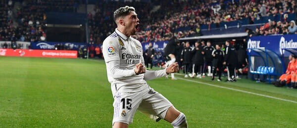 Federico Valverde slaví gól na hřišti Osasuny