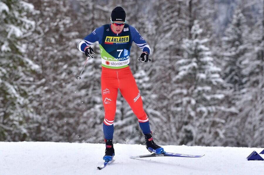 Běh na lyžích, Michal Novák během týmového sprintu na Mistrovství světa v klasickém lyžování