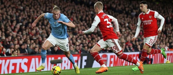 Erling Haaland v zápase Arsenal vs Manchester City v Premier League 2023