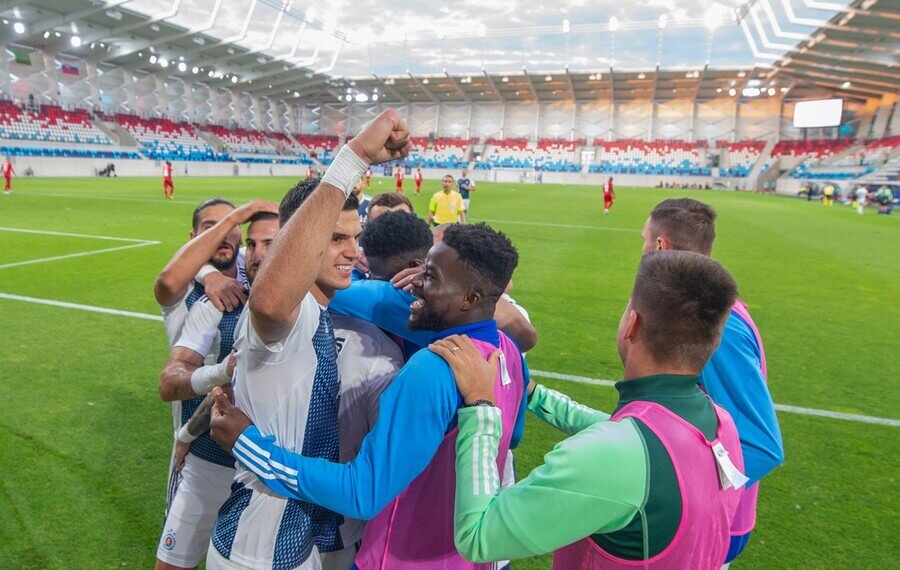 Radost fotbalistů Slovanu při odvetě 1. předkola Ligy mistrů