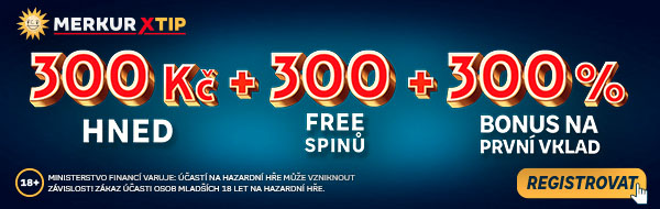 MerkurxTip - získejte 300 Kč hned, 300 free spinů a 300 procent bonus za vklad