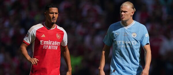 William Saliba a Erling Haaland v zápase Community Shield