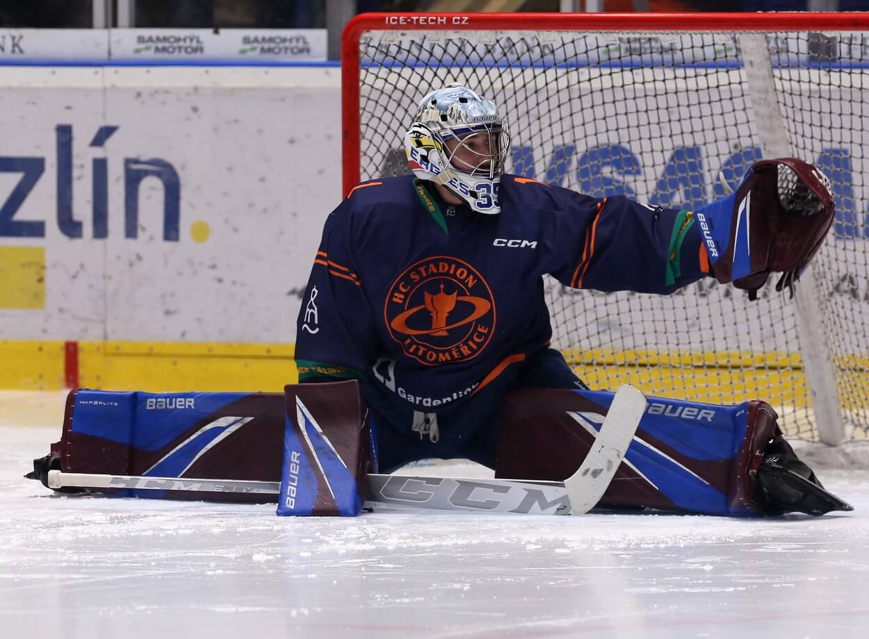 Lukáš Pařík, brankář HC Stadion Litoměřice v první hokejové lize 2023-24