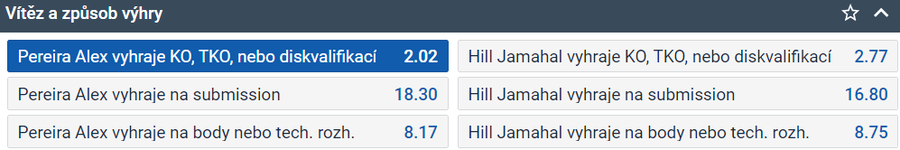 Tip na MMA zápas Pereira vs. Hill na UFC 300 (noc ze soboty 13. 4. na neděli 14. 4. 2024). Sledujte živě a zdarma v online livestreamu TV Tipsport.