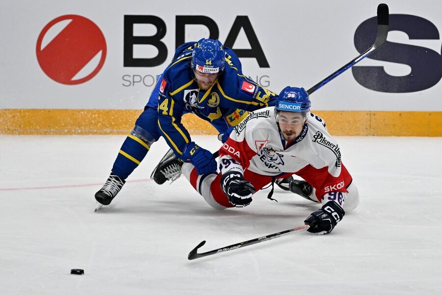 Zápas Česko vs. Švédsko, České hokejové hry, v osobním souboji David Tomášek a Anton Lindholm