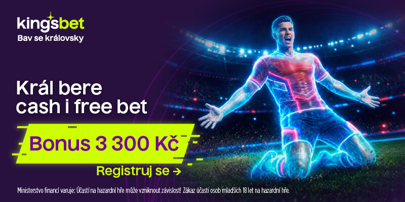 Kingsbet bonus za registraci a vklad je na výšen na 3 300 Kč Kingsbet bonus za registraci a vklad je na výšen na 3 300 Kč