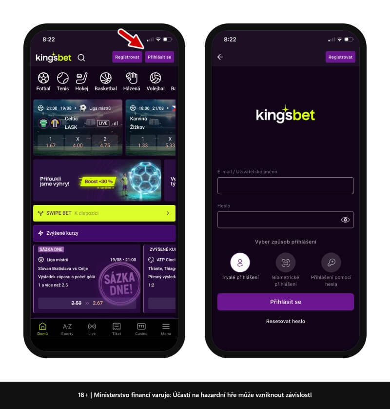 Přihlášení do Kingsbet APK