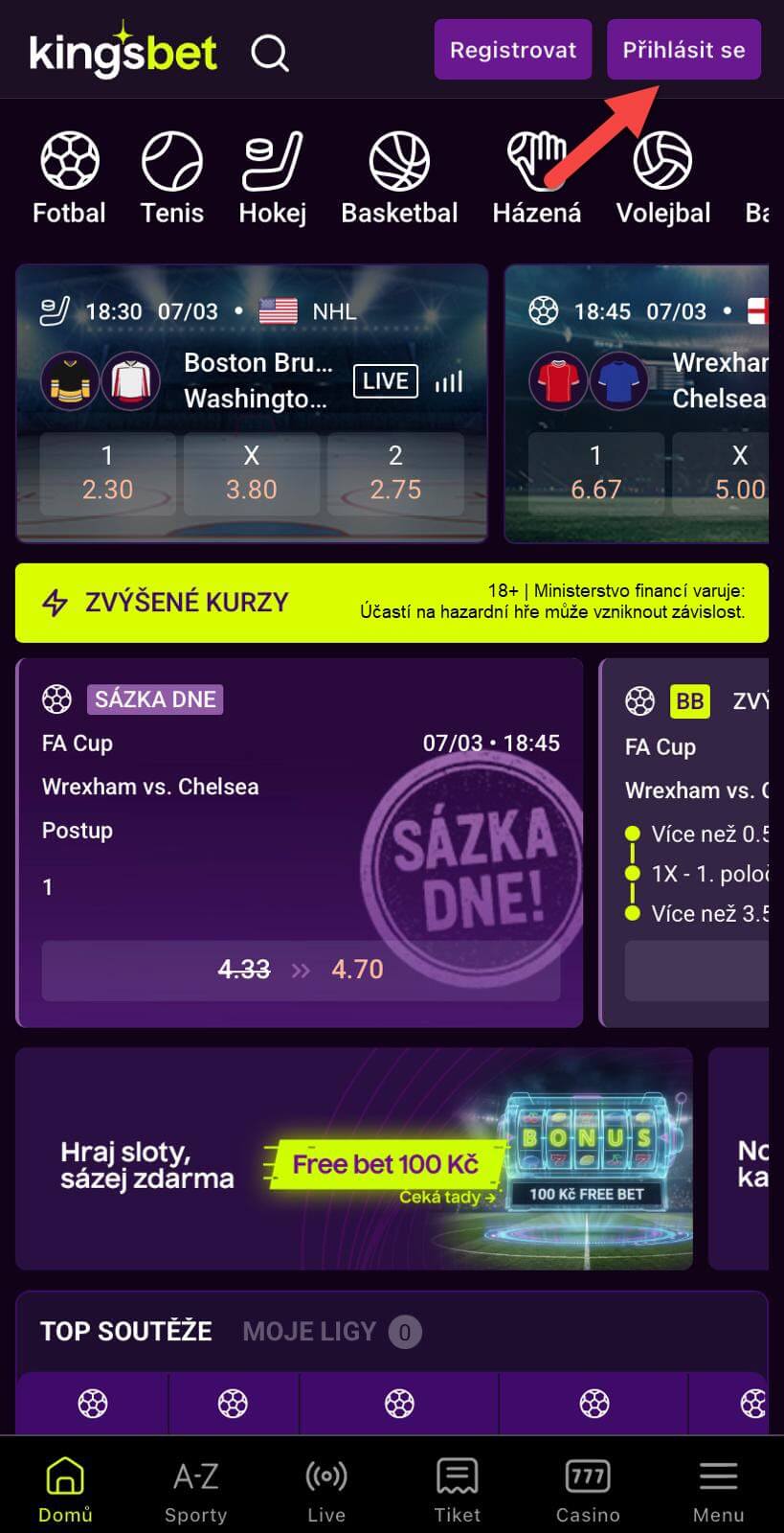 Jak se přihlásit do Kingsbet aplikace
