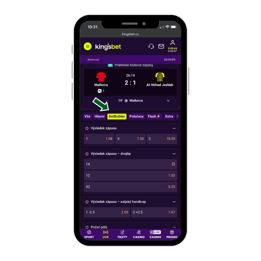 Bet builder LIVE u&nbsp;sázkové kanceláře Kingsbet