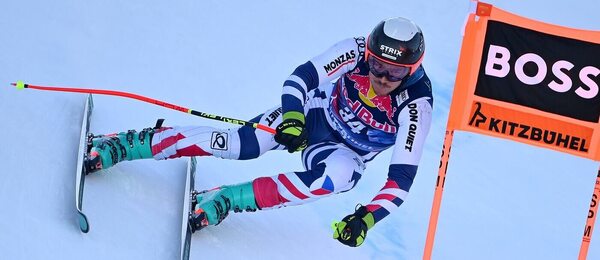 Alpské lyžování, FIS Světový pohár, Jan Zabystřan při tréninku na sjezd Kitzbuhel, Hahnenkamm, Streif