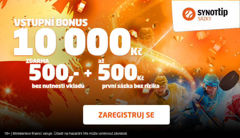 Synot Tip sázky: Vstupní bonus 10 000 Kč a 500 Kč zdarma za registraci