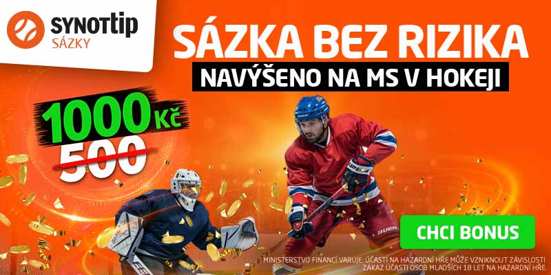 Synottip sázky bonus 600 bez vkladu + 1000 sázka bez rizika