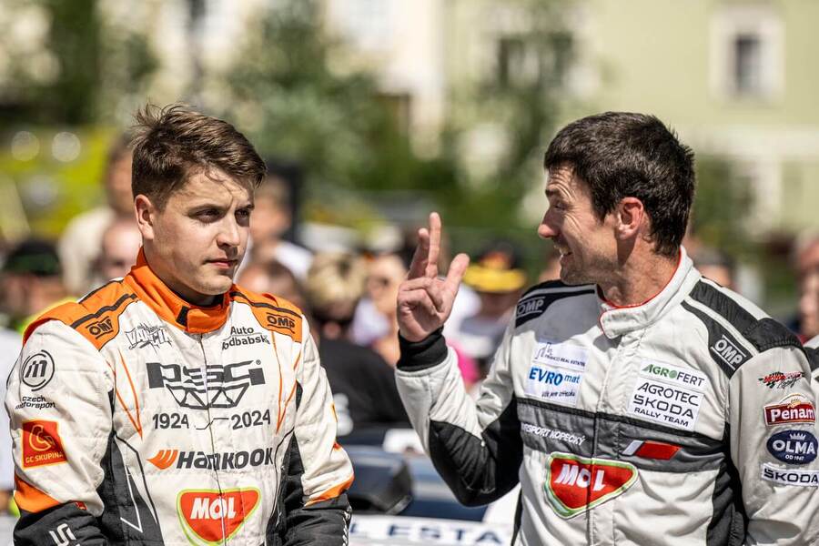 Rally Bohemia (MČR v rally), zleva Dominik Stříteský a Jan Kopecký, fotka z roku 2024