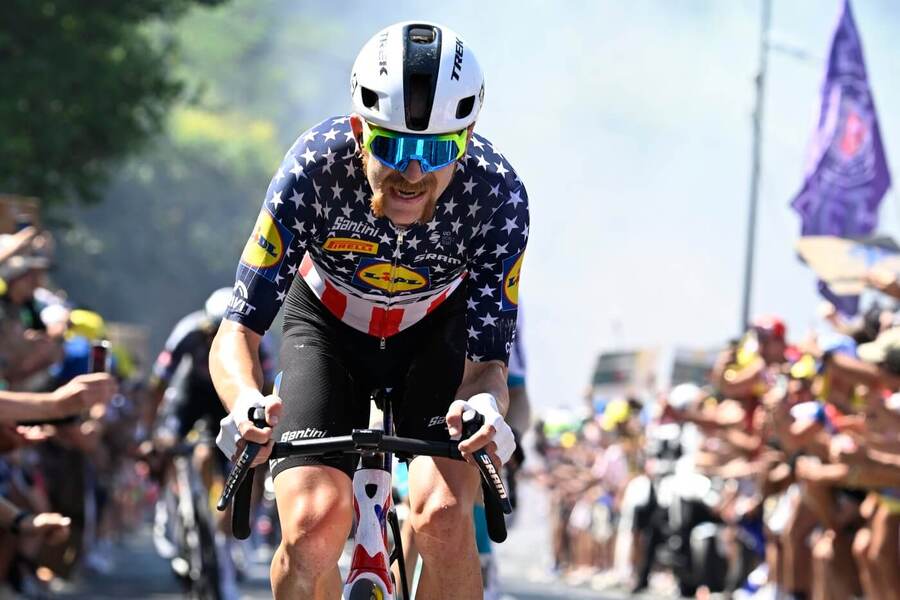 Quinn Simmons jede Tour de France 2025 ve skvělé formě a dnes by mohl zaútočit na vítězství v klasikářské 20. etapě