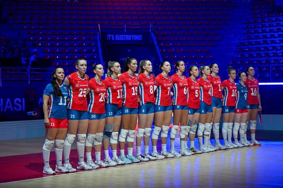 Česká ženská volejbalová reprezentace na MS 2025 (foto ze zápasu proti Argentině)