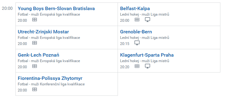 TV Tipsport - program live streamů Ligy mistrů v hokeji v záložce TV