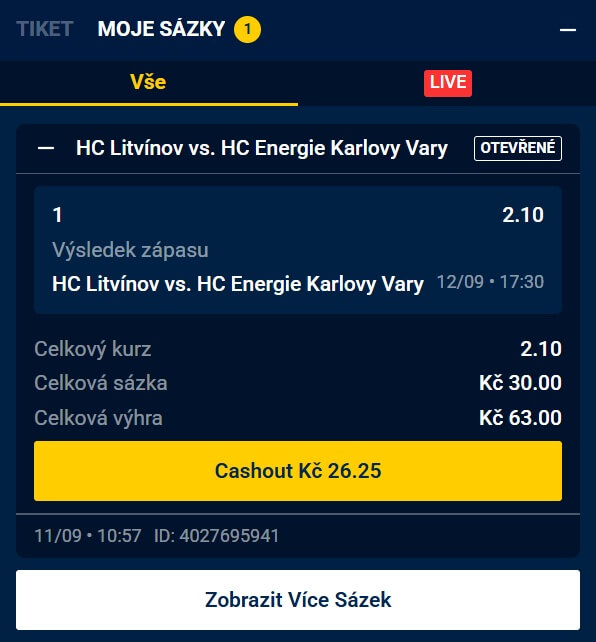 Cashout tiketu u Merkuru je možný i pro SOLO sázky
