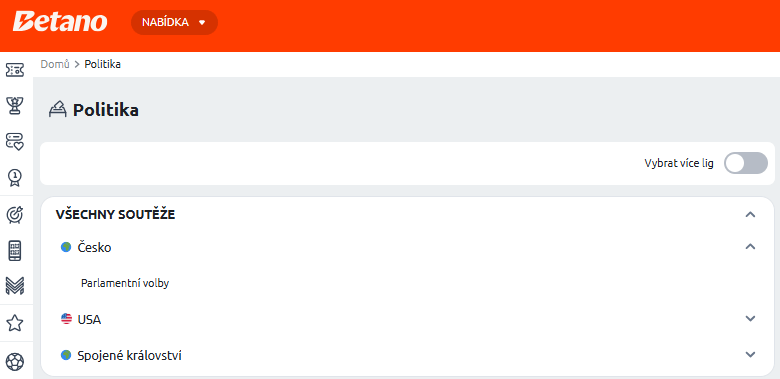 Betano: nabídka volebních sázek na Betano CZ