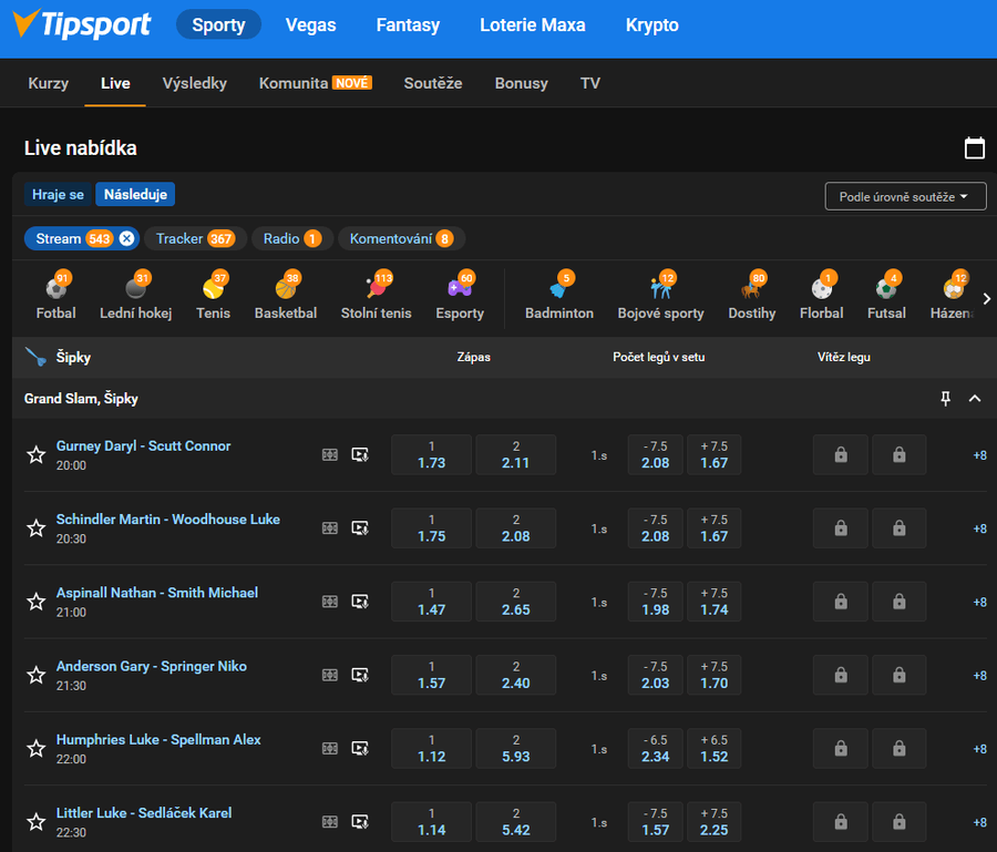 Grand Slam of Darts 2025 live: Stream u Tipsportu - zápas Sedláček vs. Littler