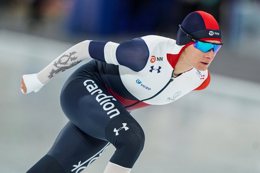 Martina Sáblíková v závodě na 3 000 m na SP v Calgary, dnes Sáblíková jede 5 000 m žen na SP v Heerenveenu