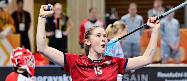 Florbal, Mistrovství světa žen, Šárka Staňková se raduje z gólu proti Švýcarsku