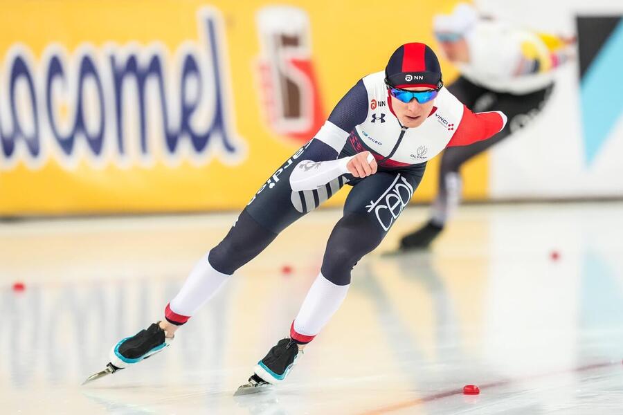 Česká rychlobruslařka Martina Sáblíková v závodě SP Hamar 2025, dnes Sáblíková v Norsku jede 3 000 m žen