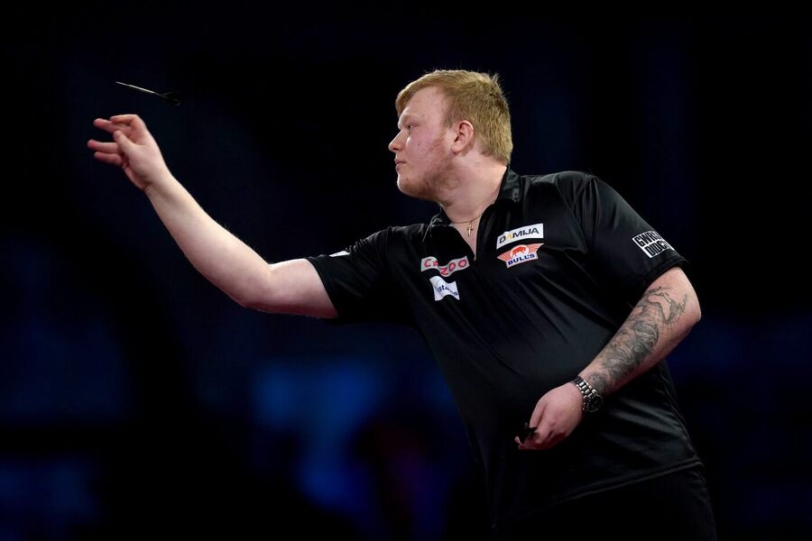 Šipky, PDC, Adam Gawlas během MS v&nbsp;Alexandra Palace v&nbsp;Londýně