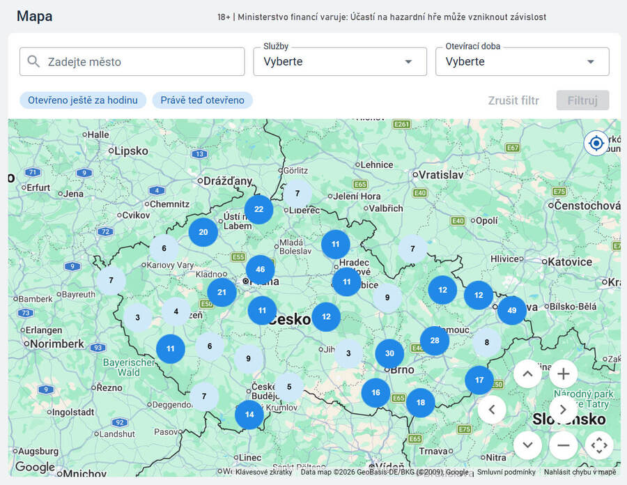 Mapa poboček Tipsportu