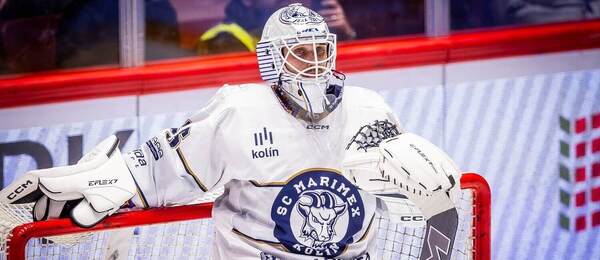 Jakub Soukup, brankář Kolína, ve střetnutí proti Jihlavě