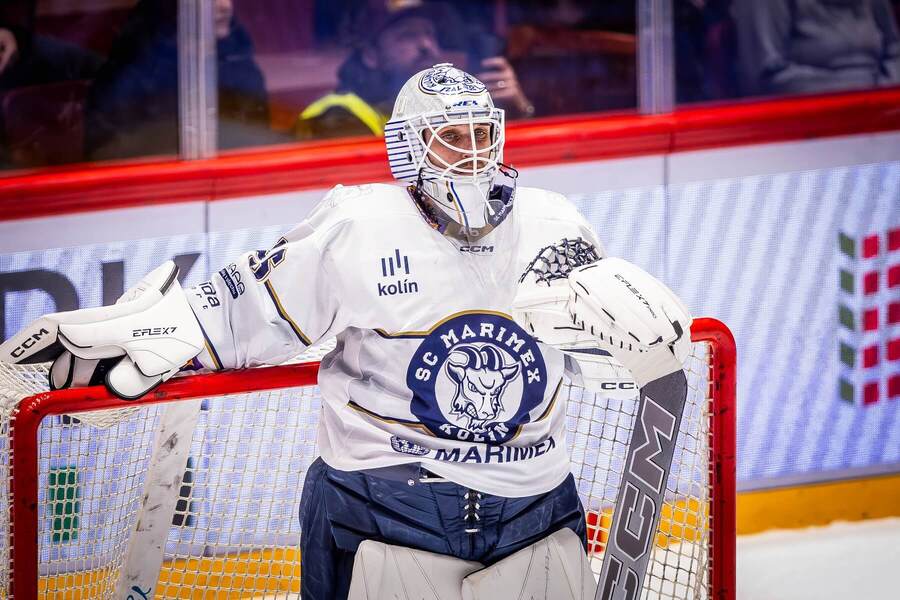 Jakub Soukup, brankář Kolína, ve střetnutí proti Jihlavě
