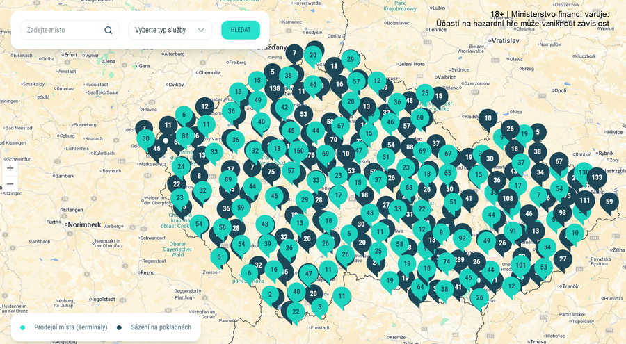 Pobočky společnosti Allwyn v&nbsp;ČR