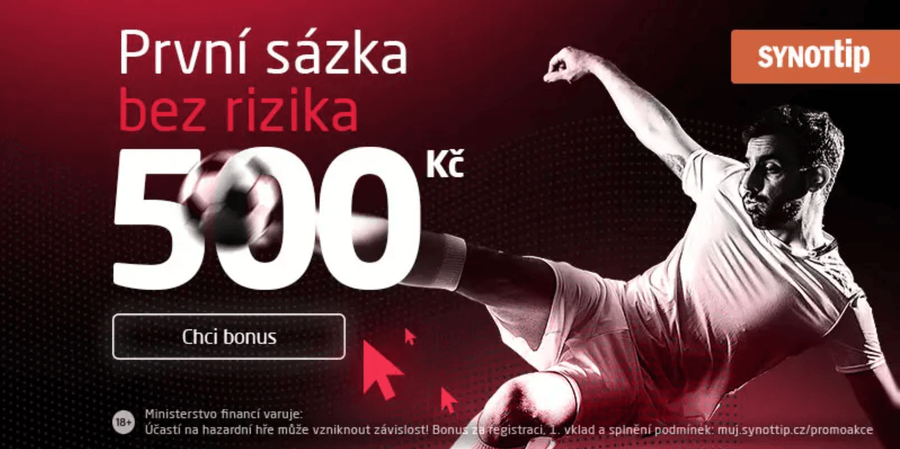 SYNOT TIP nabízí bonus za registraci, vstupní bonus i&nbsp;první sázku bez rizika