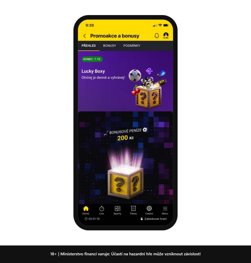 Lucky Box, který obsahoval Bonusové peníze 200&nbsp;Kč.
