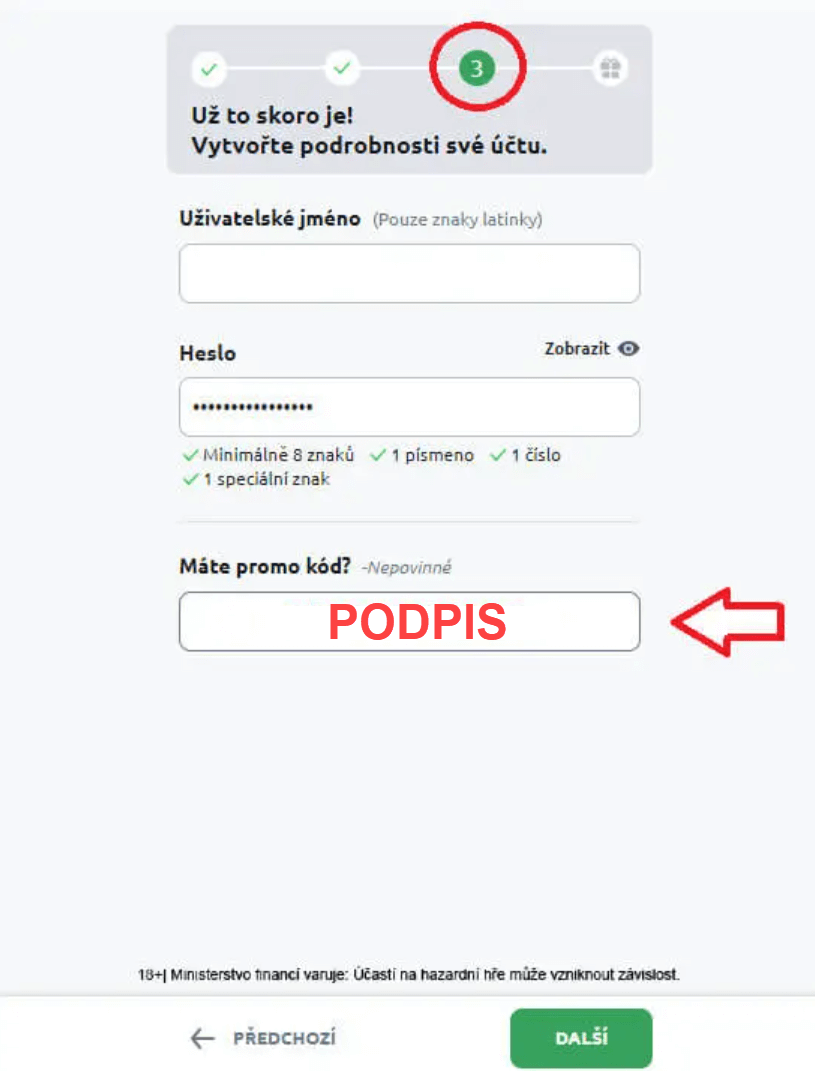 Betano promo kód PODPIS zadáváte ve třetí fázi registrace