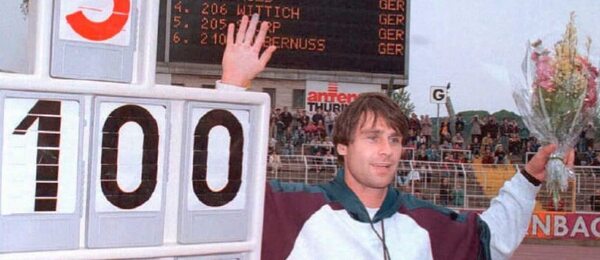 Oštěpařský světový rekordman Jan Železný na mítinku v Jeně (1996)