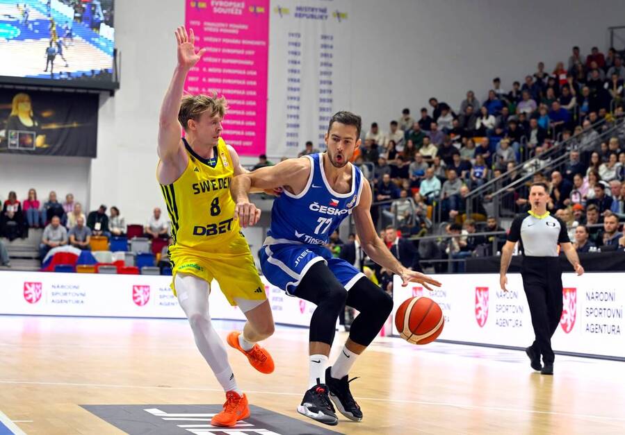 Tomáš Kyzlink v&nbsp;kvalifikačním zápase na MS v&nbsp;basketbalu proti Švédsku