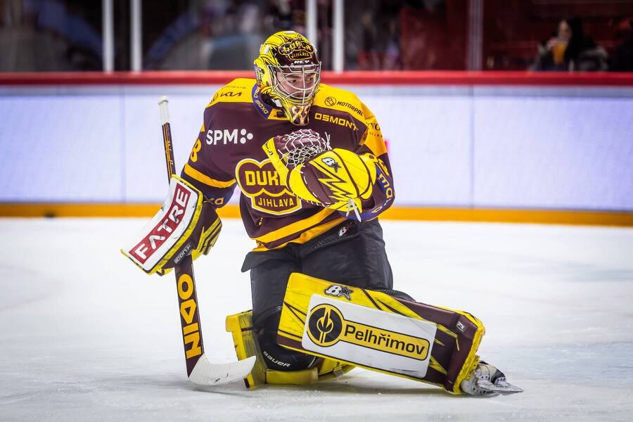 Jihlavský brankář Adam Beran byl jedním z&nbsp;hlavních důvodů, proč Jihlava postoupila do semifinále. Jak se mu bude dařit proti Litoměřicím?